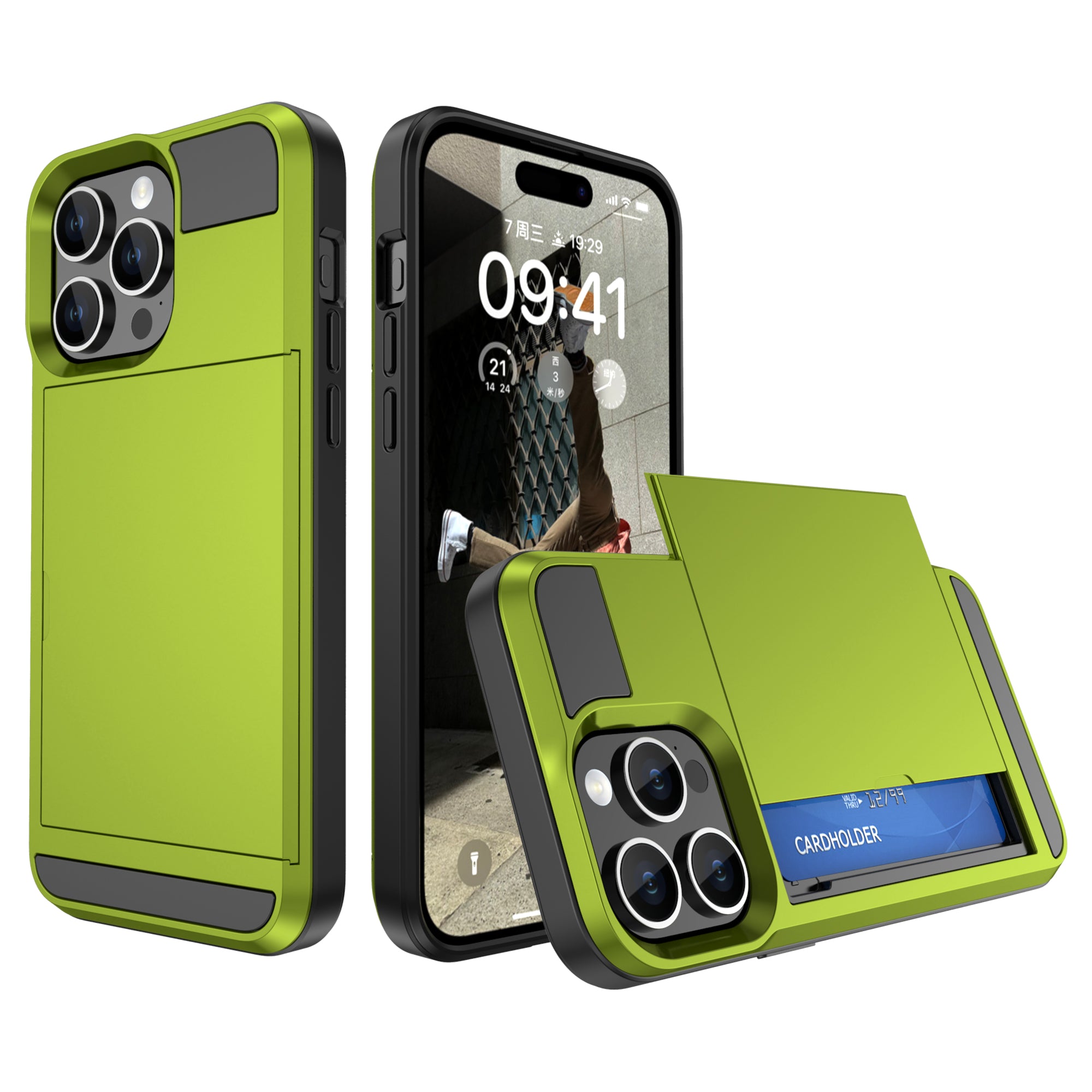 PC TPU Phone Cover for iPhone 15 Sliding Card Holder Anti-scratch Back Case PC TPU Phone Cover for iPhone 15 Sliding Card Holder Anti-scratch Back Case